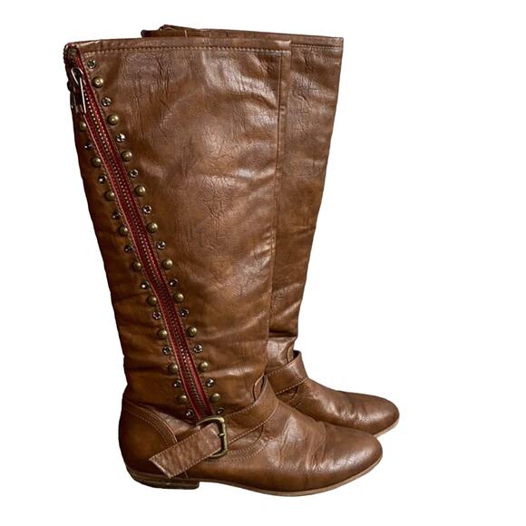 Not Rated Brown Studded Zipper High Boots 8 - Picture 1 of 10